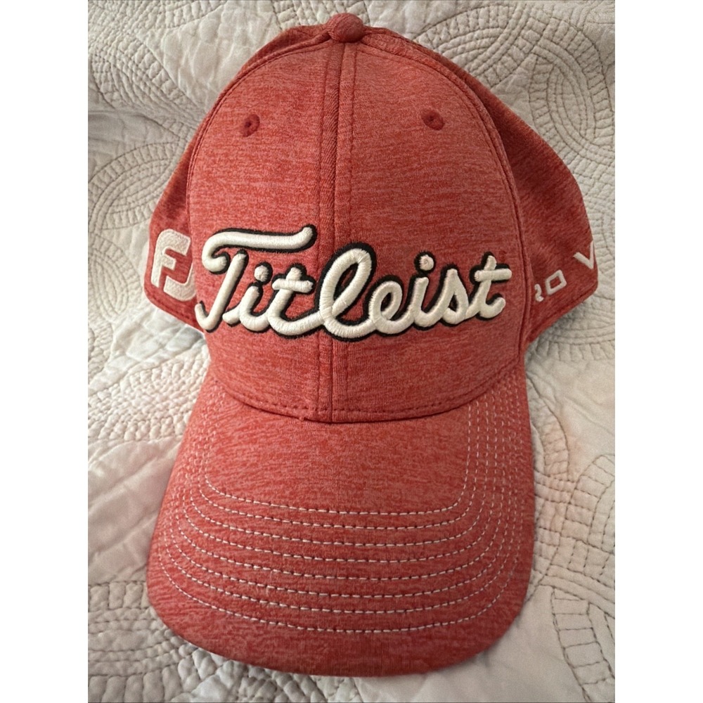 Titleist Golf Hat Cap Pro V1 FJ Footjoy‎ Coral Red Fitted S/M Flex Fit